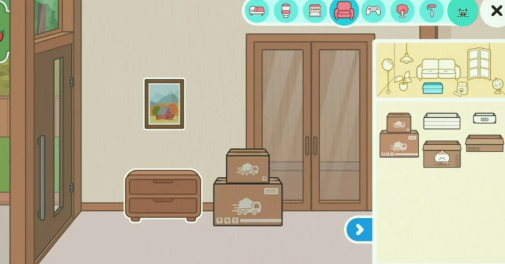 Welcome Home Furniture Pack, moving boxes, a sold sign, apple tree, rugs, lamps, and new wallpapers, kitchen sets, fireplaces, plants, and office furniture